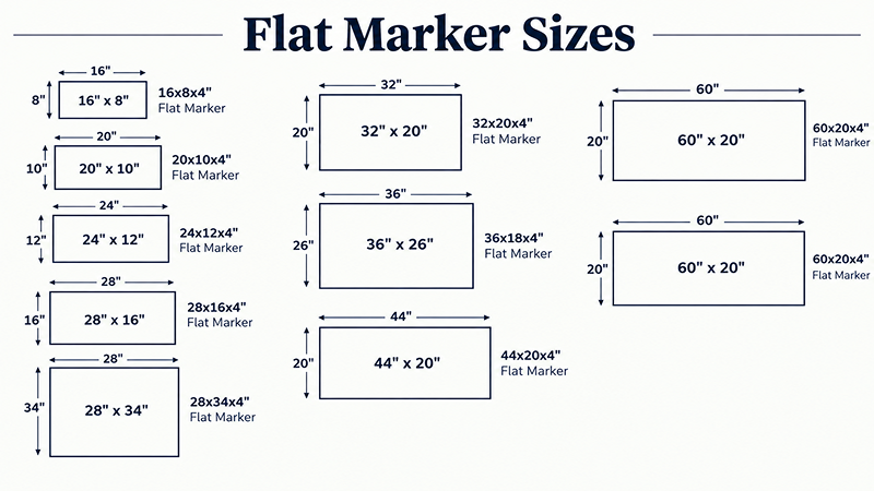 standard flat markers dimensions chart
